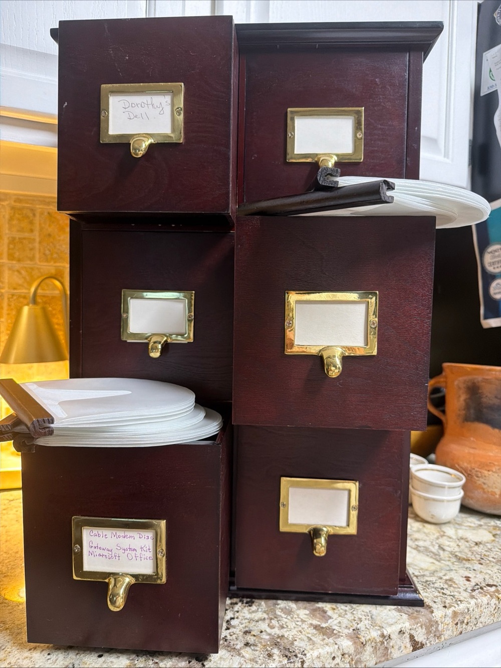 Vintage Card Catalog Cabinet 6 Drawer Wood Apothecary Storage W/original Sleeves